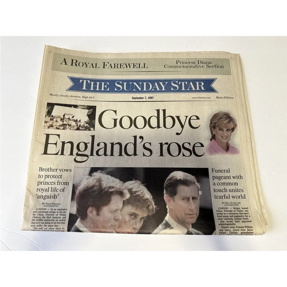 1997 The Sunday Star Newspaper Princess Diana Goodbye England's Rose - Sep.7/97